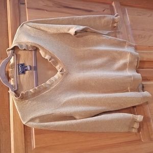 CHAPS Classics Petite Large gold sparkle ruffle collar sweater 3/4 sleeves